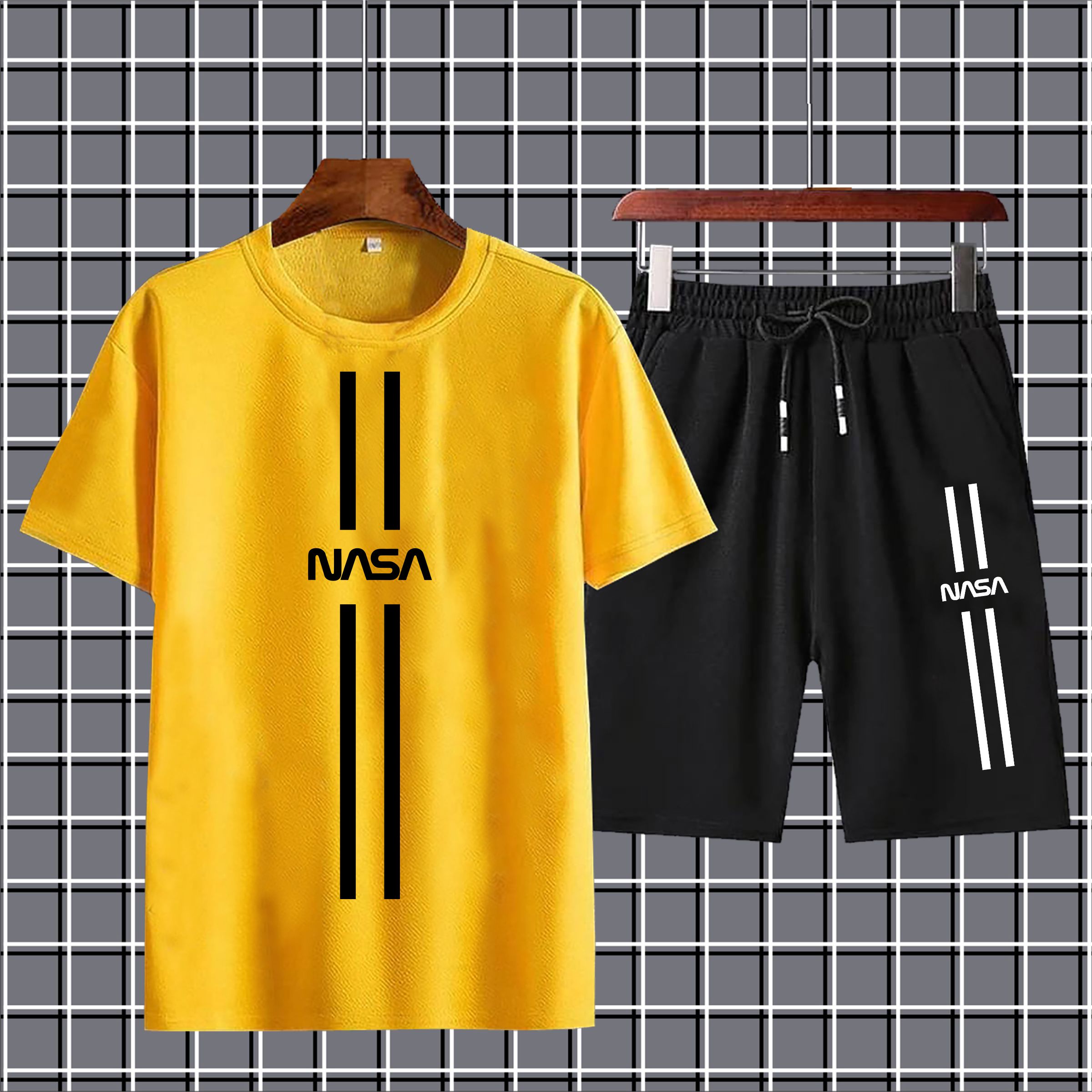 Nasa Printed Shorts + T Shirts Set for Boys Tracksuit For Mens Summer Tracksuit-Black