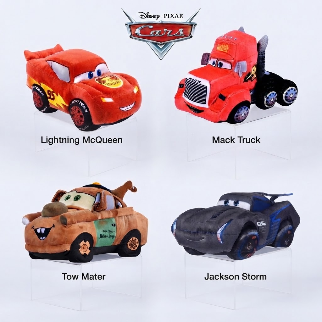 Disney Pixar Cars Plush Toys – Lightning McQueen, Mater, Mack Truck & Jackson Storm Soft Stuffed Car Toys for Kids