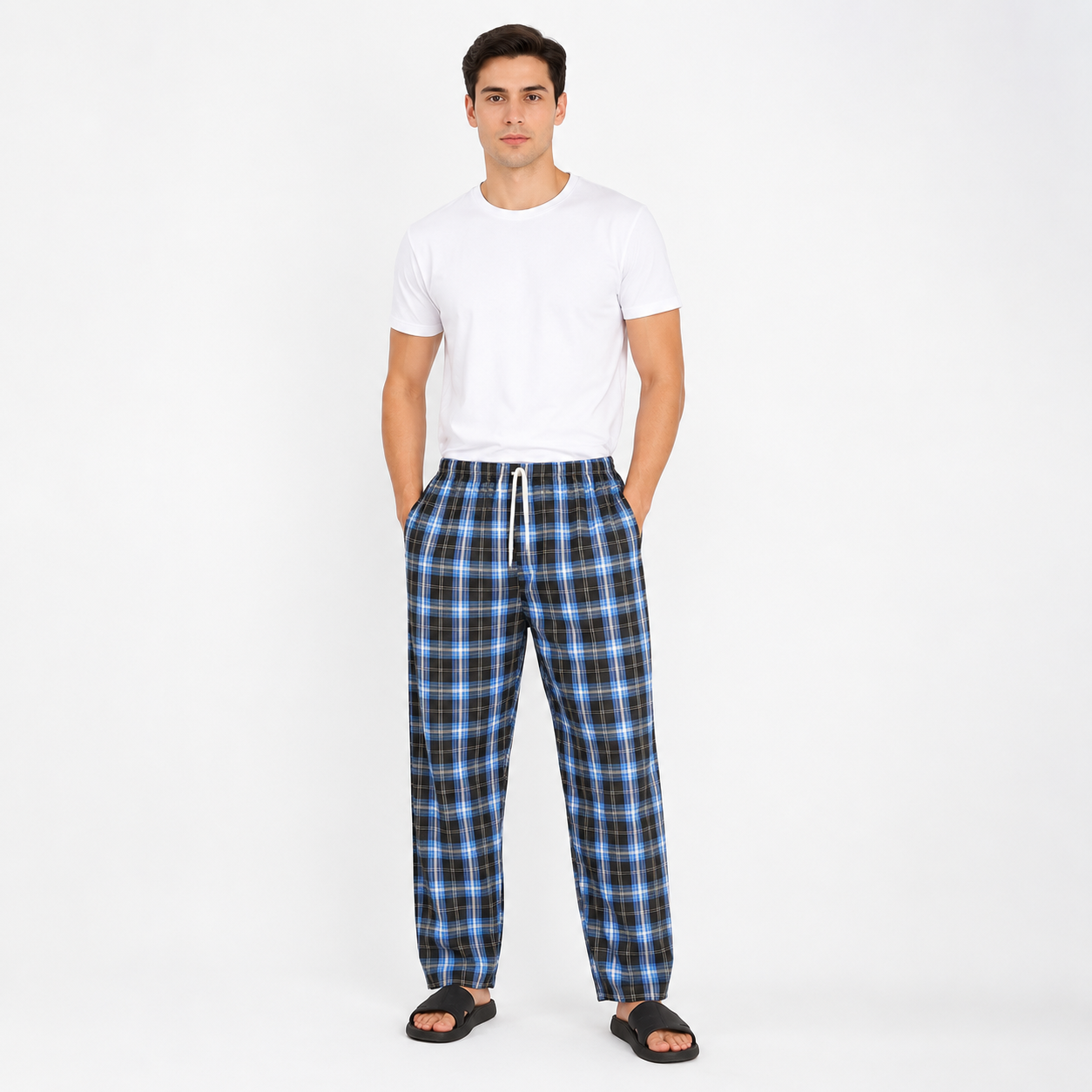 Faiz Garments | 1Pcs  Men's Cotton Checked Trouser – Soft Comfortable Casual Check Pants with Side Pockets