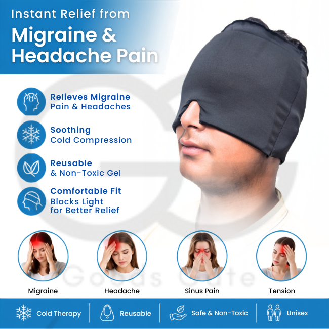 Migraine Relief Cap - Hot and Cold Therapy Gel Ice Cap for Headache Relief - Reusable Gel Head Wrap Face Mask for Migraine, Stress, Tension, Sinus and Pain Relief - Cooling and Heating Sleep Mask for Men and Women