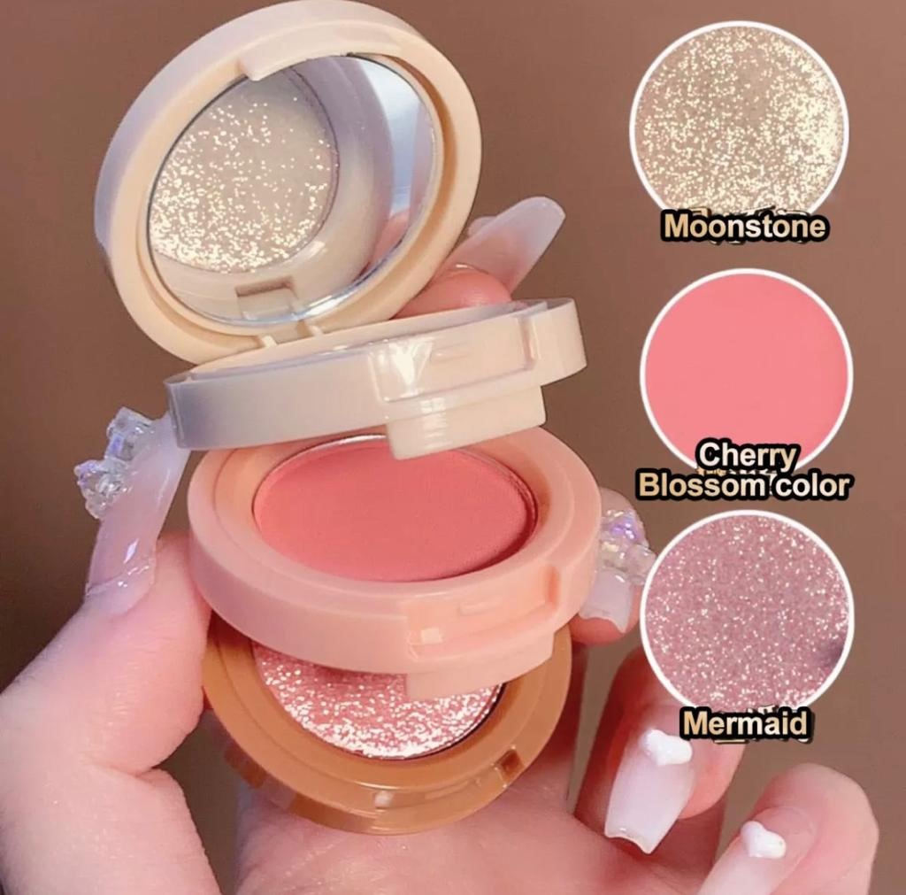 3-in-1 Eye Shadow, Highlighter & Blush Palette | 3 Color Matte & Shiny Eye Makeup Palette | Multifunctional Face Palette for Natural & Glam Look | Compact Makeup Kit for Women & Girls