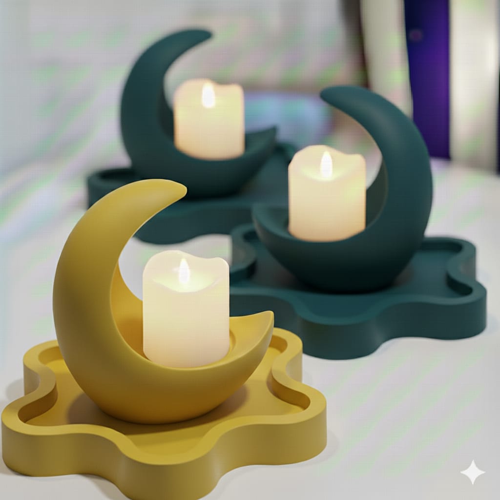 Celestial Moon & Cloud Candle Holder table lamp setm included 1 electric candle + 1 candle holder +1 tray (1set/3pc)