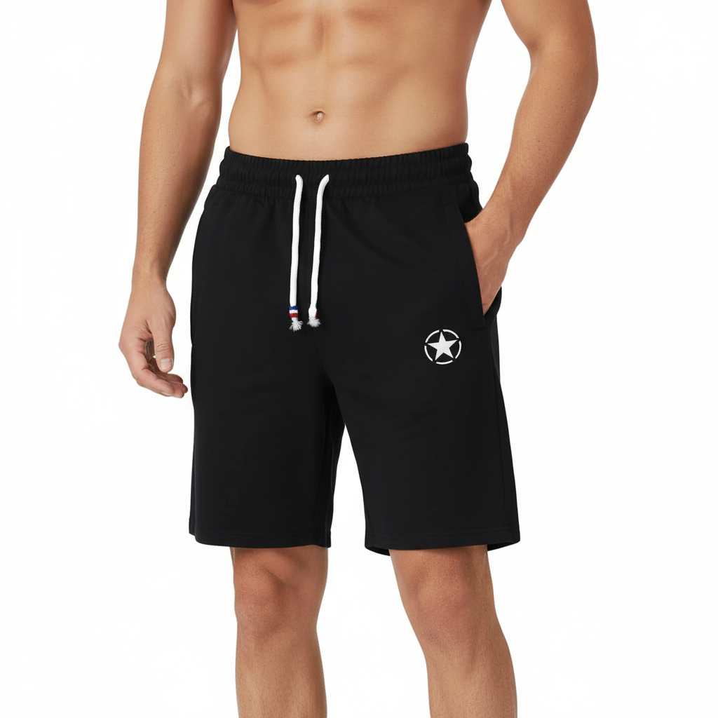 Black Quick Dry Shorts with one  horizontal round logo short for men