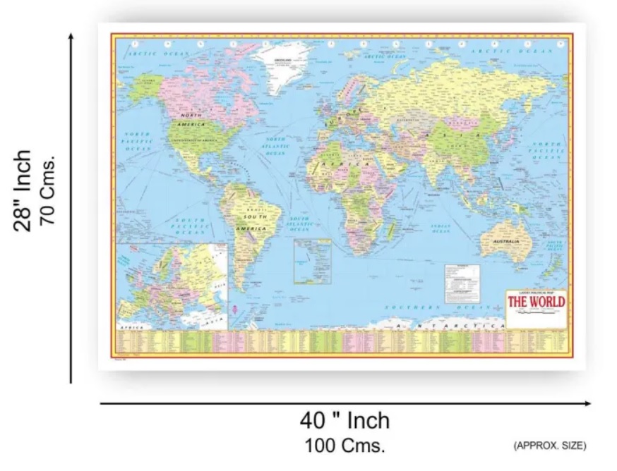 World Map 28 Inch X 40 Inch Wall Decor Art Unframed looks like painting office use and for Educational Kids - KS