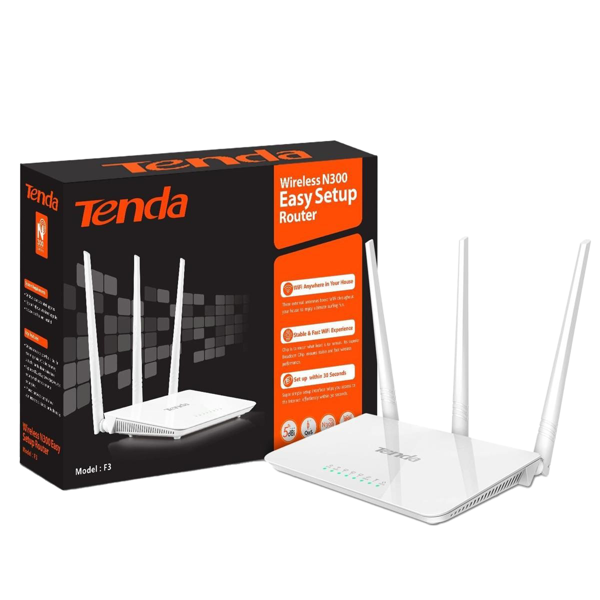 Tenda F3 Wifi Extender Router (New Box Packed) - Tenda F3 300Mbps 3 Antenna Wireless Router - Wireless and Wired both Connectivity Options