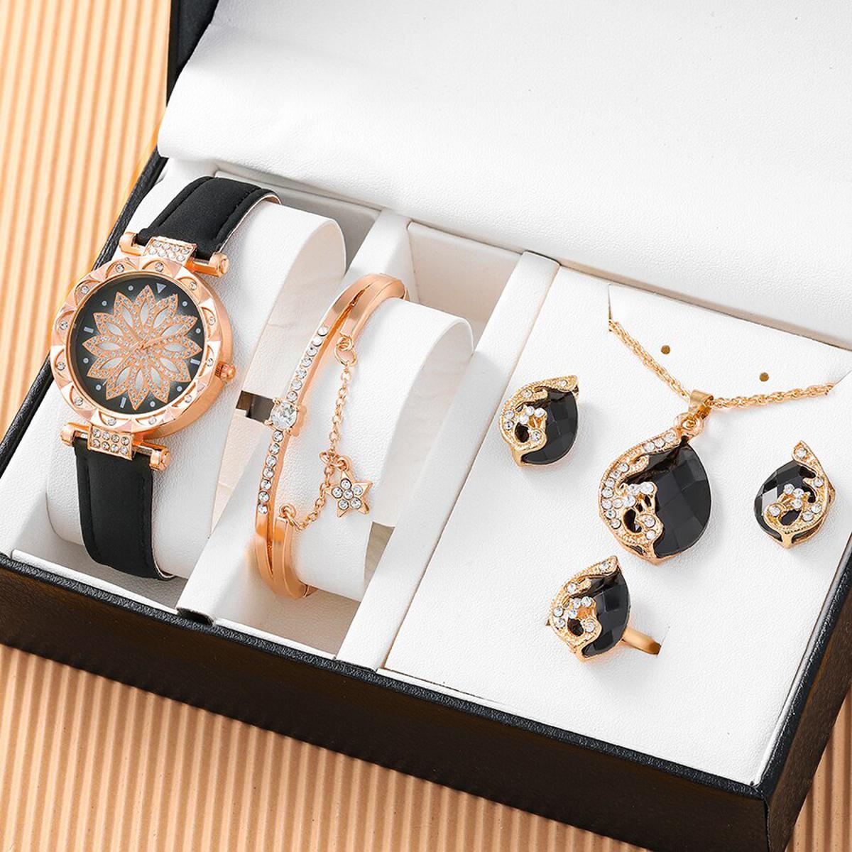 LooKeo mall 6pc Set Elegant Female Bracelet Watches Women Watches