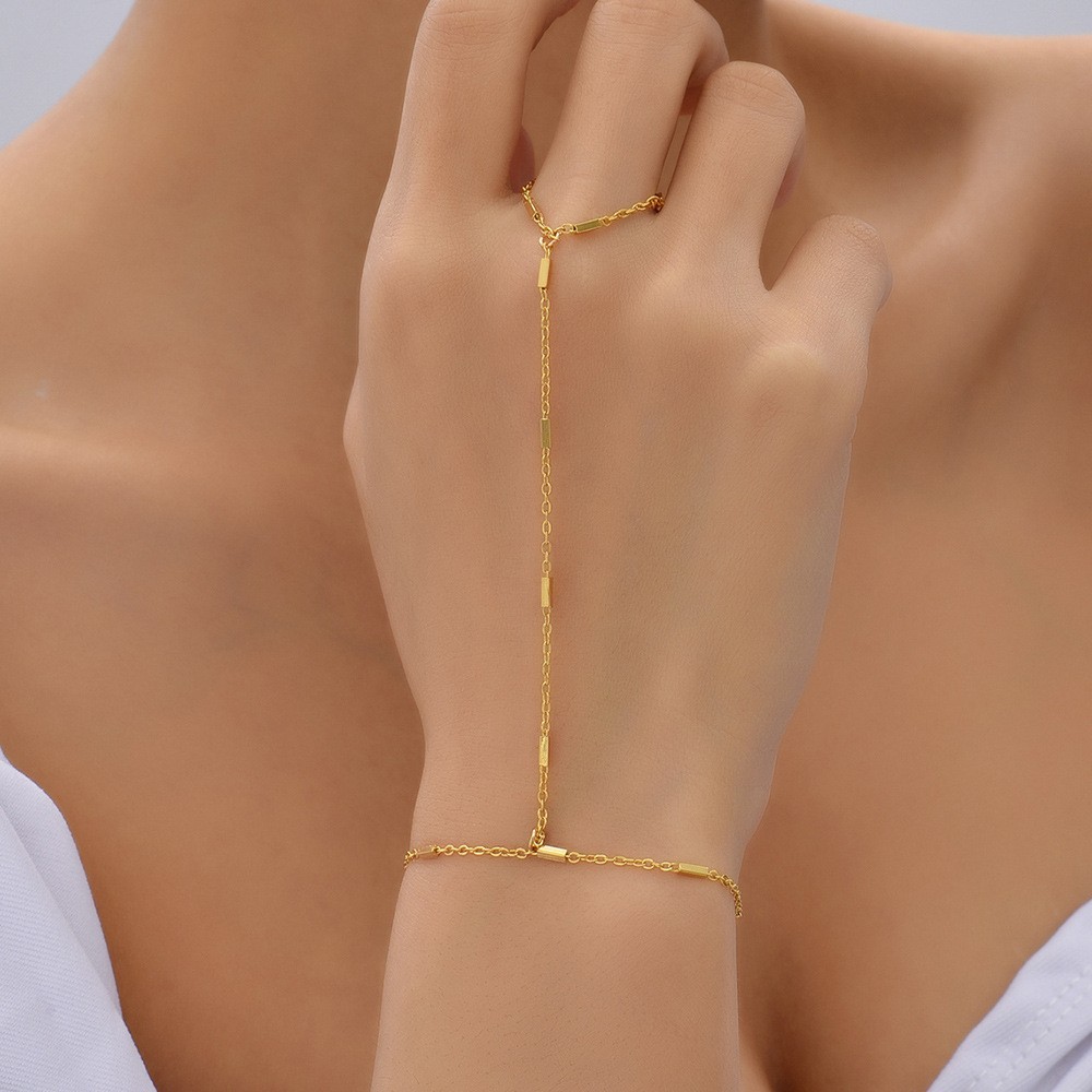Alloy All-Season Minimalist Hand Harness Bracelet for Women – Adjustable Link Chain with Finger Rings & Elegant Design