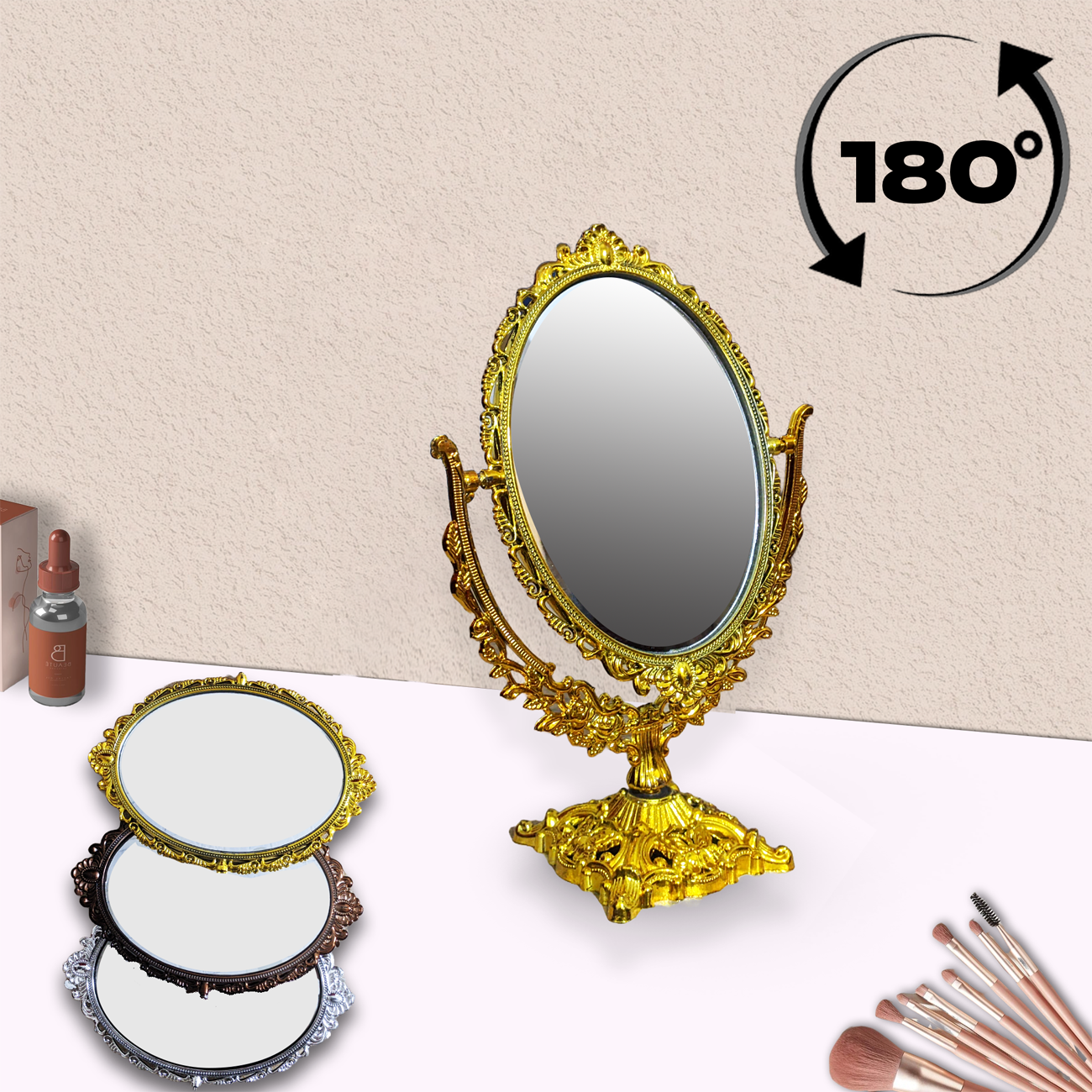 Retro beauty mirror in the European style, Beautiful princess mirror with a circle shape dressing mirror, 28cm makeup mirror for dorm bedroom