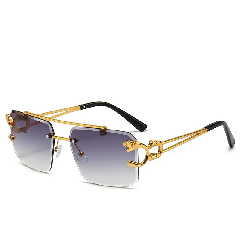 UrbanHive.pk Vintage Rimless Square Oversize Sunglasses For Men & Women - Seaside Cheetah Decoration Retro Punk Sun Glasses For Girls & Boys - UV400 Protection Unisex Eyewear Fashion Shades for Ladies - Double Bridges with Gradient Lens