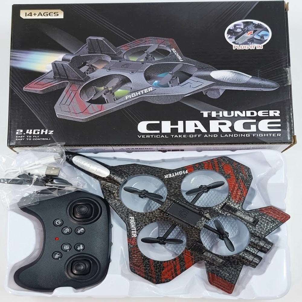 Premium Quality RC Fighter Thunder Charge Jet Star Fighter Toy with 2.4G Remote Control – 360° Stunt Flying Airplane Drone with LED Lights & Gyroscope Stabilization for Kids & Adults Vertical Take OFF & Landing Fighter