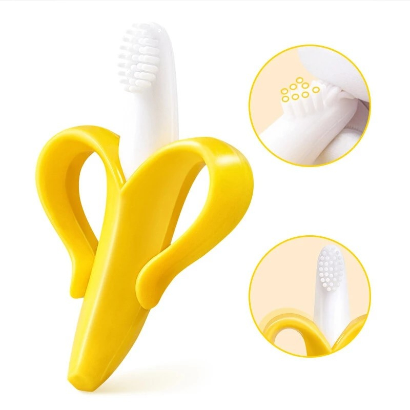 Baby Teether Toys BPA Banana Teething Ring Silicone Chew Dental Care Toothbrush Nursing Beads Gift For Infant
