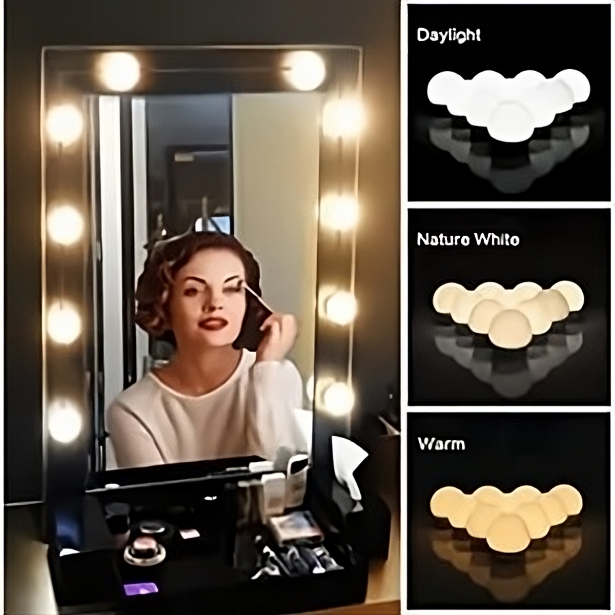 TYMO Makeup Mirror Vanity Lights Bulbs LED Light Hollywood Style with 10 Dimmable Bulbs 3 Color Modes Can be Adjusted Freely