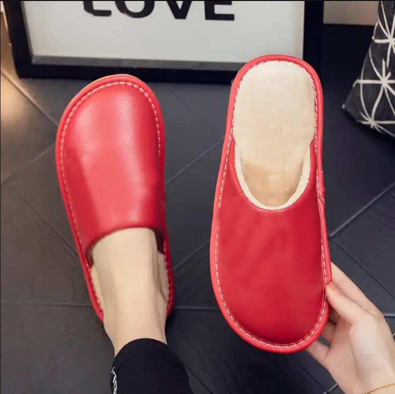 Tru Style: Leather Autumn and Winter Household Slippers Home Indoor Thick Bottom Non-slip Waterproof Warm Home Slippers,house slippers for Men and Women