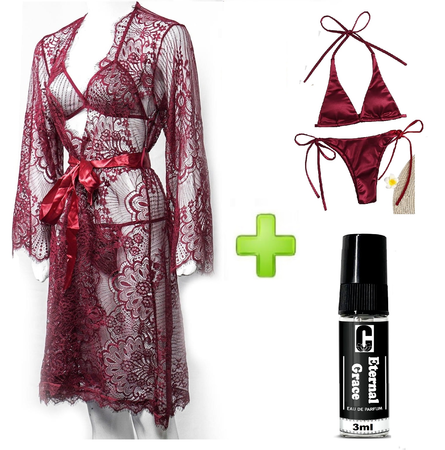 Pack of 04 - High Qaulity Lace Net See Through Bridal Nighty Set Pratiharye Valentine Special! Babydoll Nightwear Net Robe/Chemise with Bikini Set | Hot & Saxy | for Honeymoon/First Night Anniversary for Women/Girls Best gift with Amazing Earrings.,,.,
