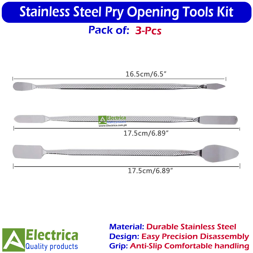 Koocu TE-02 3-Piece Stainless Steel Pry Opening Tool Kit | Double-Sided Metal Spudger Spatula Set for Mobile Phone, Tablet, Laptop & Electronics Repair by Electrica