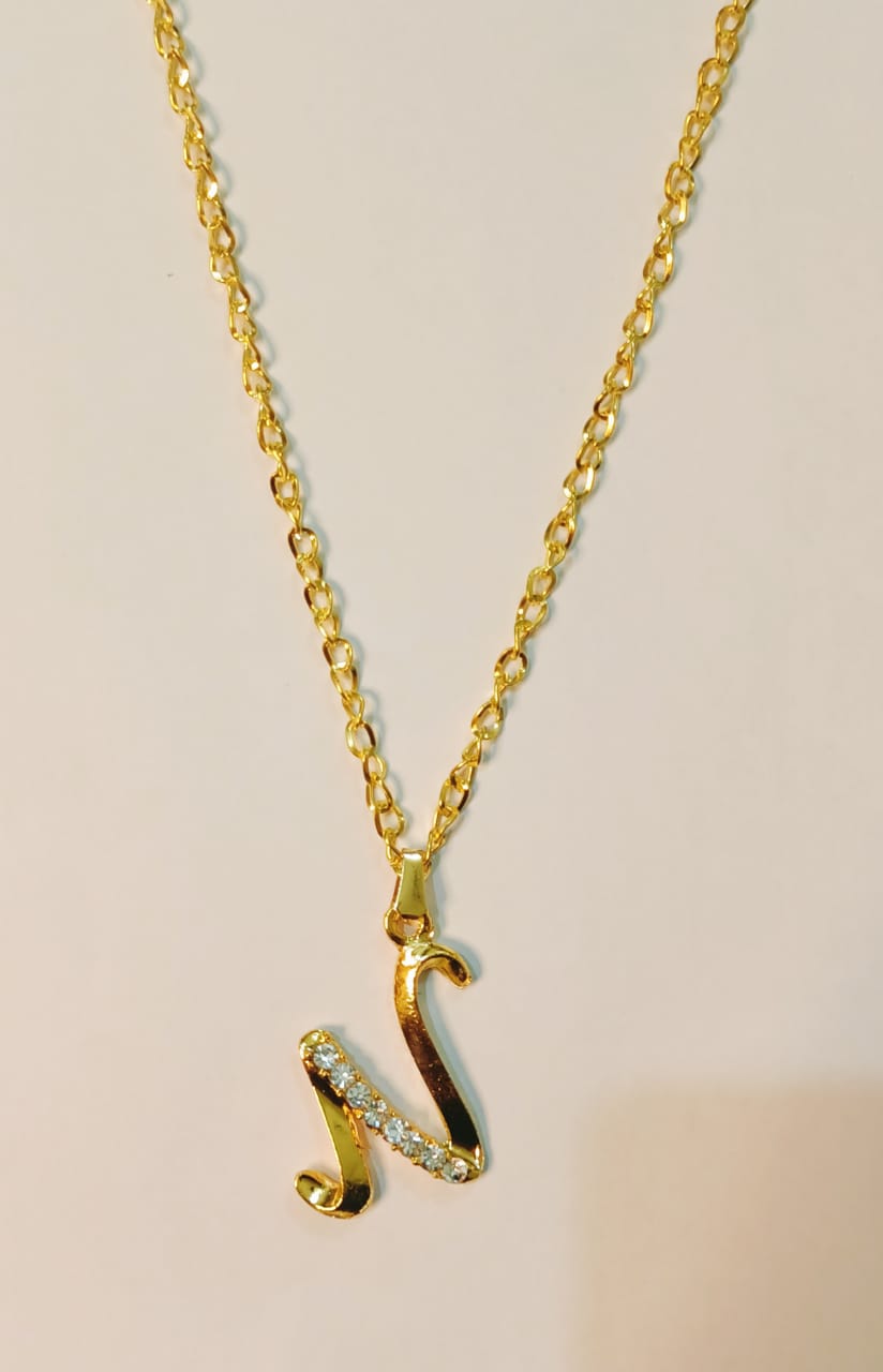 Alloy Golden Chain with A to Z Alphabet  Locket Necklace Pendants specially gift for Boys / Men / Girls / Women