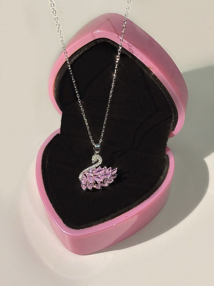 Swan Tulip  Pendant Necklace for Women & Girls T| swan Nacklace & Bracelet 2PC – Silver Chain Aesthetic Jewelry with Velvet Heart Gift Box