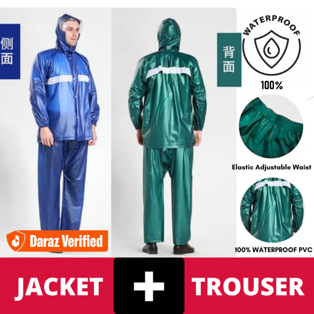 ➤ Imported PVC Waterproof Rain Suit with Jacket & Trouser Heavy Duty Rubber Coated Raincoat Set for Men & Women Windproof Reusable Hooded Rainwear Suit for Motorcycle Riding Biking Outdoor Work – Eastern Mall