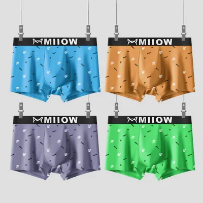 MiiOW 4Pcs Boxers Men Underwear Breathable Innerwear Printing Man Boxer  Men's Panties Male Trunks Underpants M1050