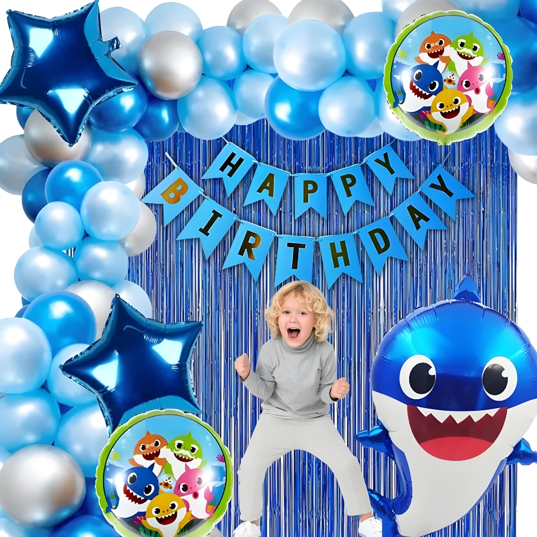 53 PCS Baby Shark Birthday Theme Decoration Grand Set - Blue Theme Set for  Birthday Boys, Grand Baby Shark Balloon Theme Decoration, Boys Birthday