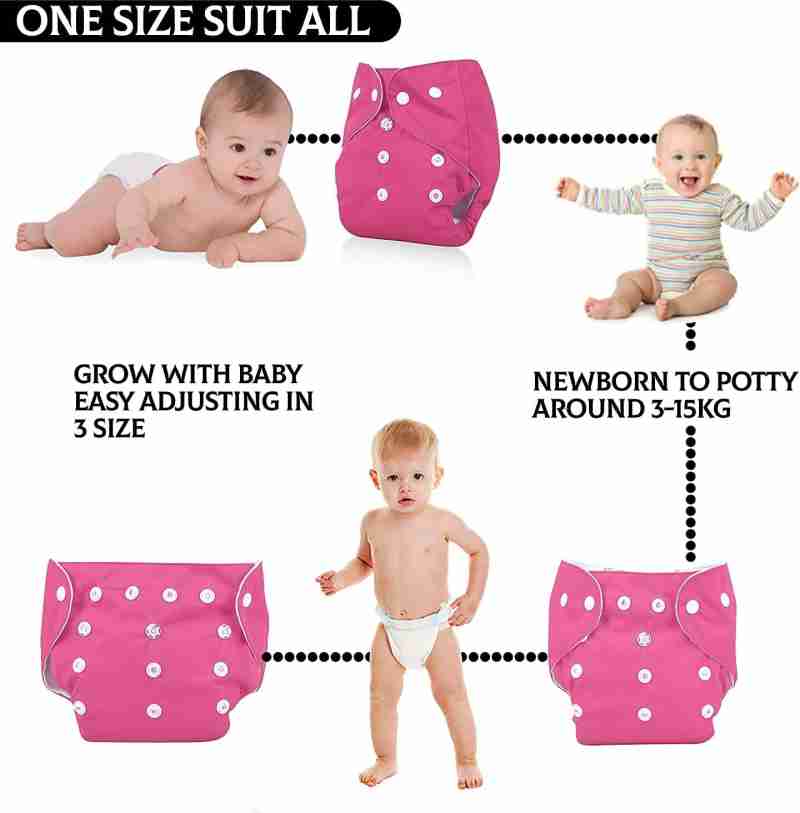 Adjustable Cotton Blend Cloth Diaper with Double Gussets and Removable Inserts for 0-8 Years - Unisex, Multi-Size