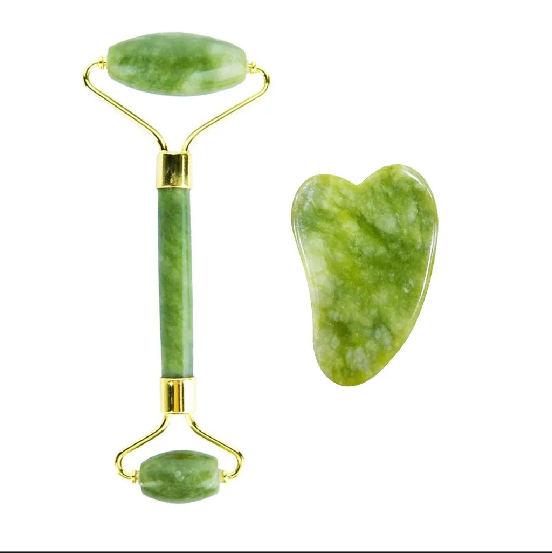 2 Pcs Jade Face Roller & Gua Sha Set for Women – Facial Massage Roller with Heart Shaped Gua Sha Stone, Skincare Beauty Tool for Face Massage, Relaxation & Daily Skincare  Jade face roller Jade roller Face roller Facial roller Gua sha  Gua sha stone