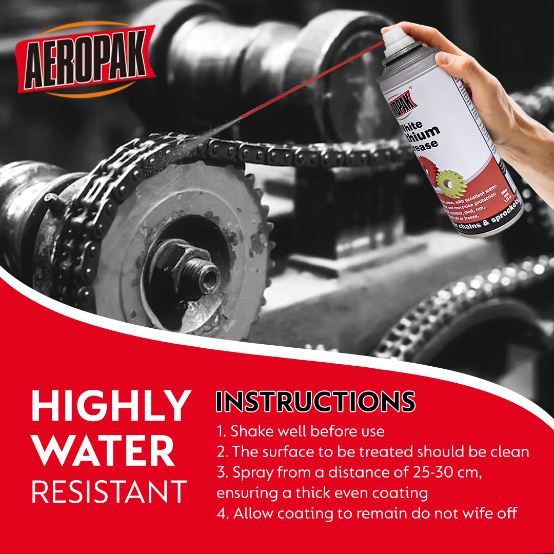Aeropak High Performance Lubricant Spray White Lithium Grease Spray Long Lasting Lubrication Excellent Water And Heat Resistance, Corrosion Protection And Film Strength