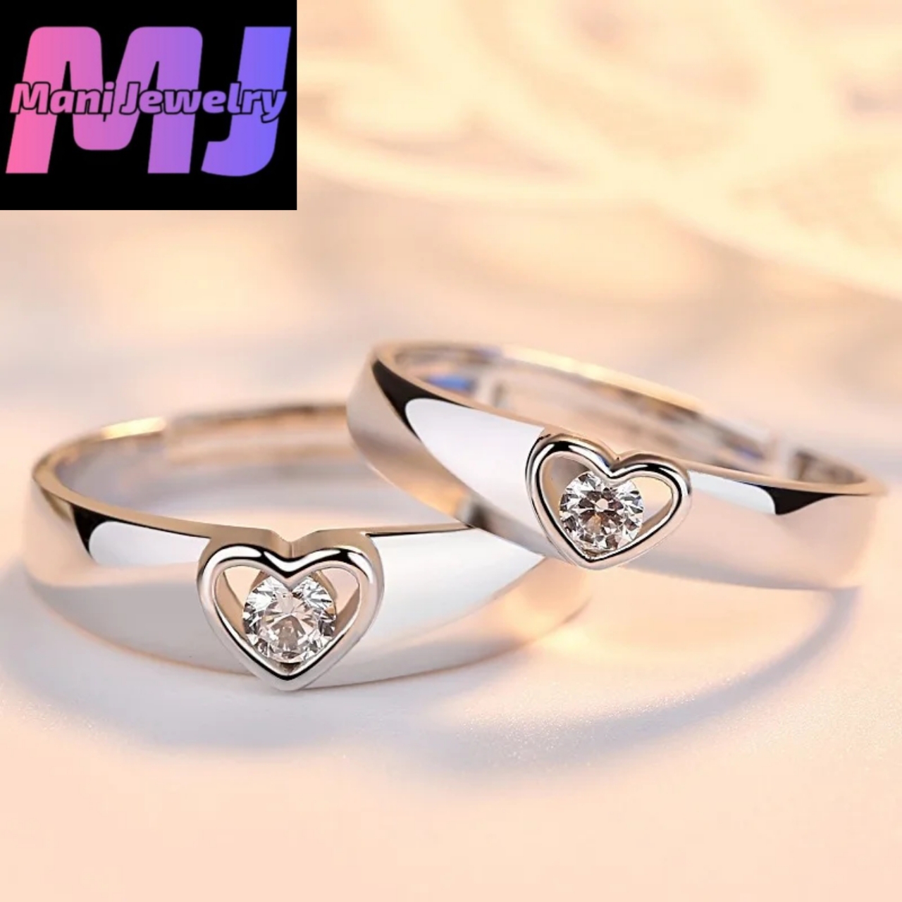 Mani Jewelry New Silver Plated Couple Rings For Lovers Forever Endless love Heart Zircon Open Rings Wedding Engagement Anniversary jewelry