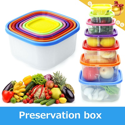 Refrigerator Food Storage Container Rainbow Colored Rectangular Storage Boxes 7pcs/set - Transparent