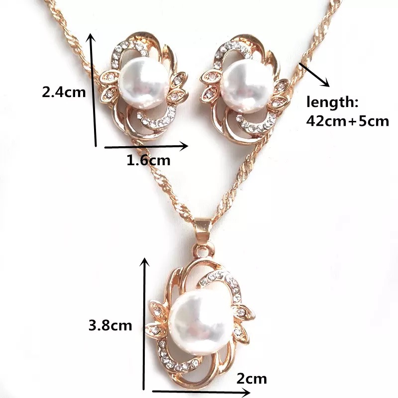 Imported Quality Simulated Pearl Jewelry Set Gold Color Necklace/pendant Earring Set Article  # 2 Al  Asar Trends