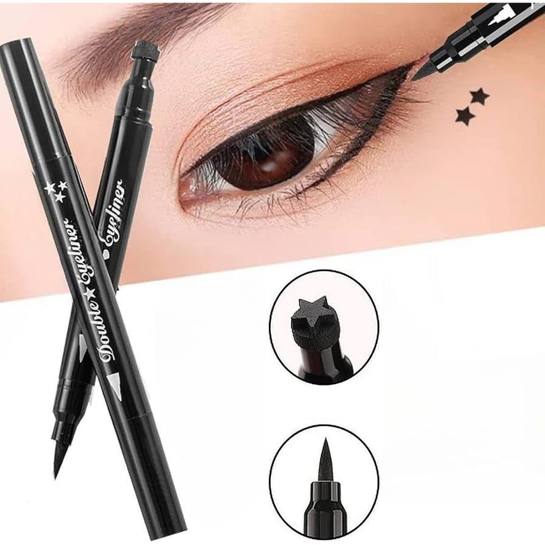 Eyeliner Stamp 2 in 1 Professional Eye Care Waterproof Long Lasting Sketch Pen Eyeliner With Eye Wing Star Stamp In Black Matte Finish For Girls & Women cosmetics Smudge proof Liner