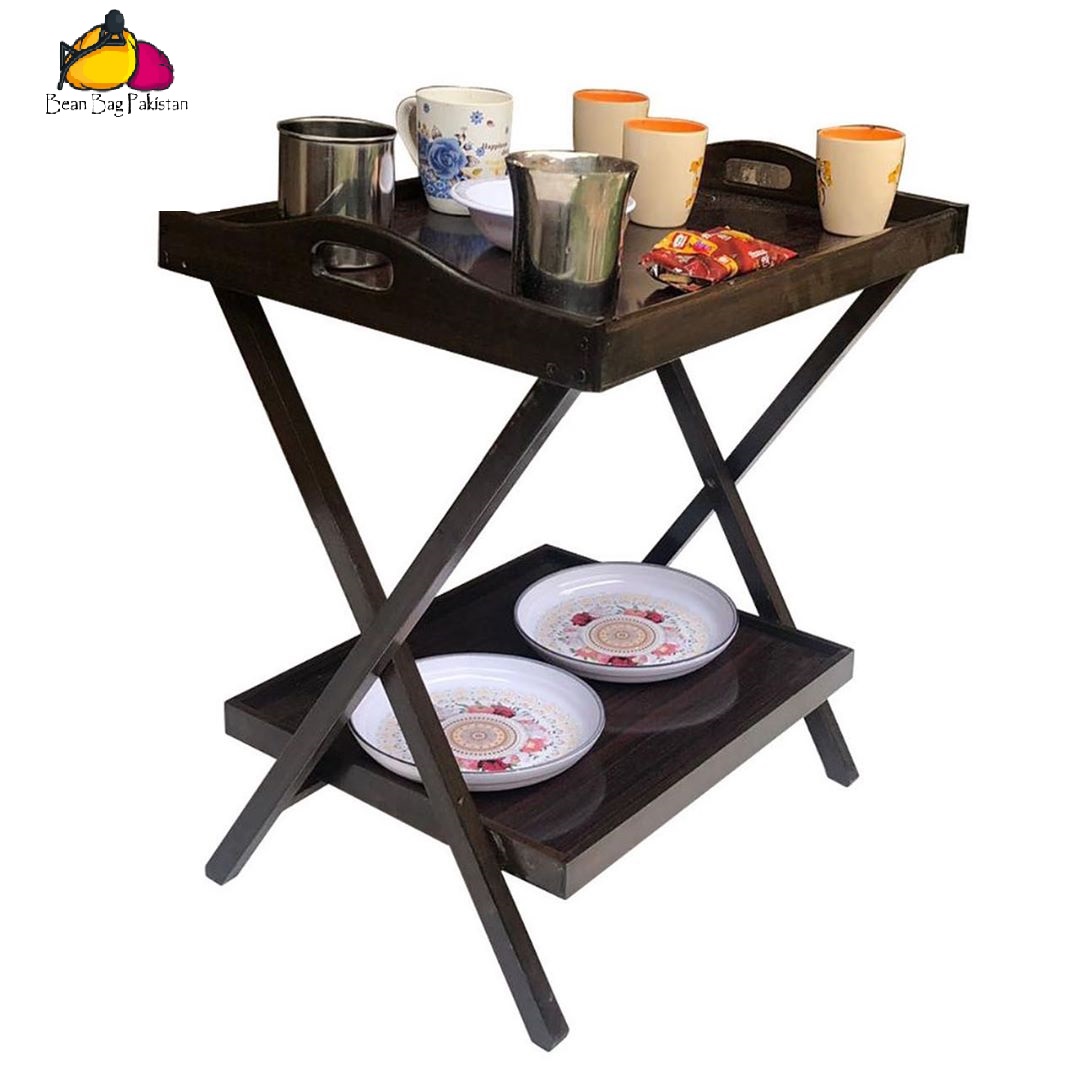 Tea table Beach Wood Double  Shelf Foldable Table trolley Coffee Table Study Table Laptop Table Dining bed tray