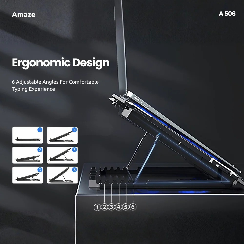 Amaze A506 Laptop Cooling Pad Stand with 6 Fans and Adjustable Height 2 USB Ports 18 93cdb6740a2097ee7ace28df75a4d892