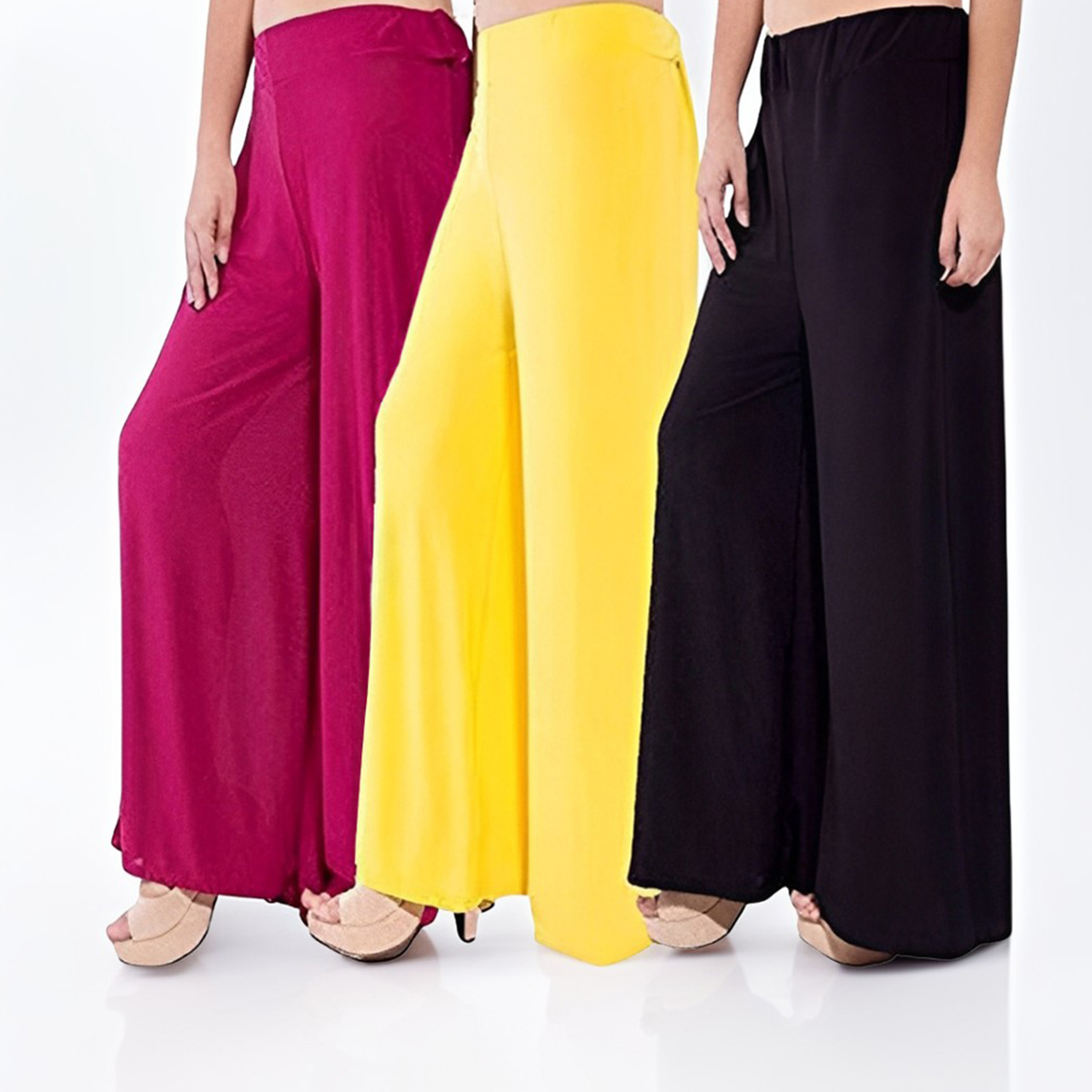 Pack of 3 Stretchable Plain Plazo for Women - Comfortable Fit, Free Size, Multiple Colors