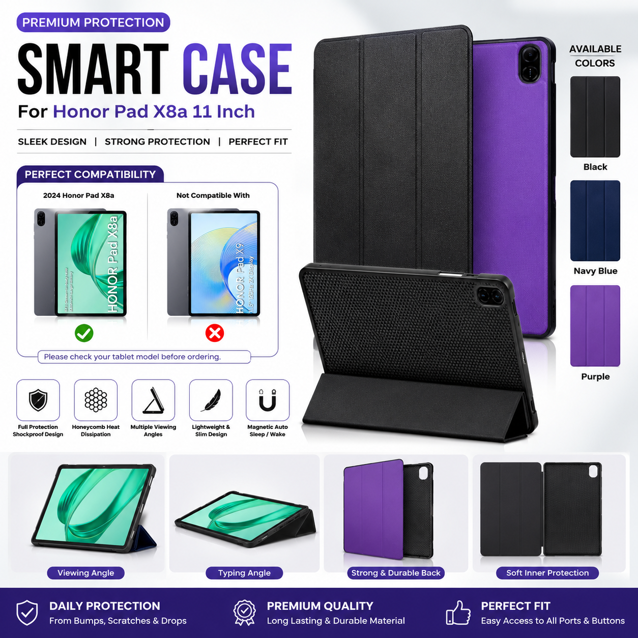 Stand Leather Case Cover For Honor Pad X8a 11 Inch (2024 Model NDL-W09) - Shockproof Smart Flip Protective Cover