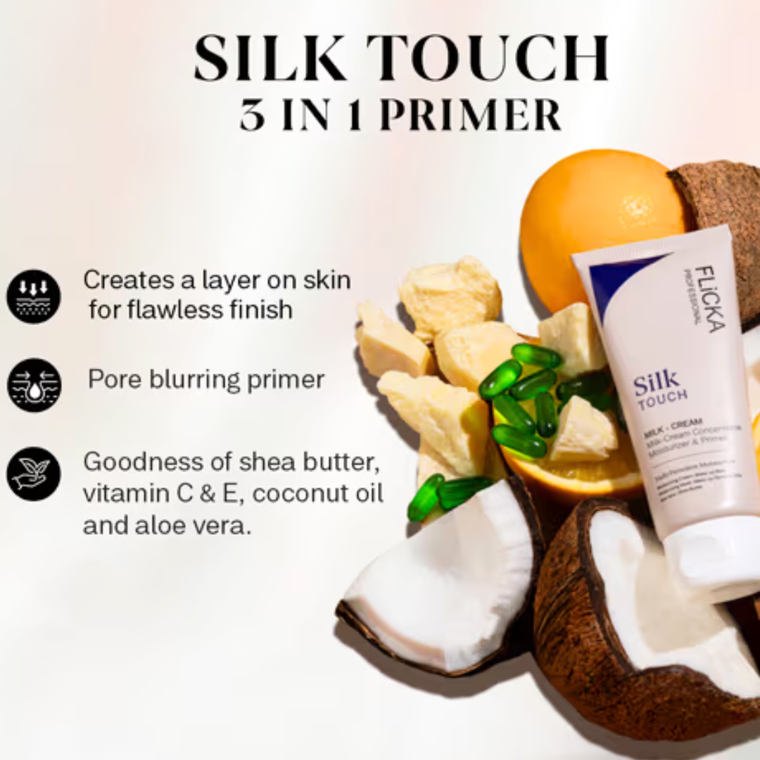FLIKA Professional Silk Touch Milk Cream Moisturizing Makeup Primer & Brightening Face Cream for Smooth, Soft & Radiant Skin