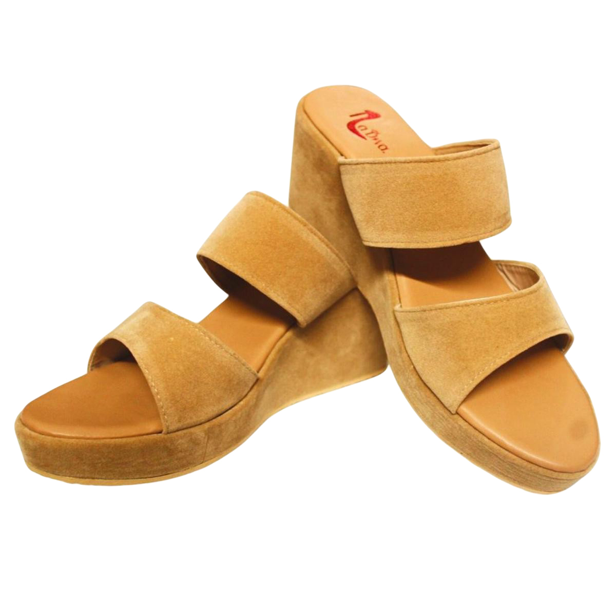 Fawn/Brown Wedge Sandals for Women with double straps very comfortable and elegant by La Diva Shoes