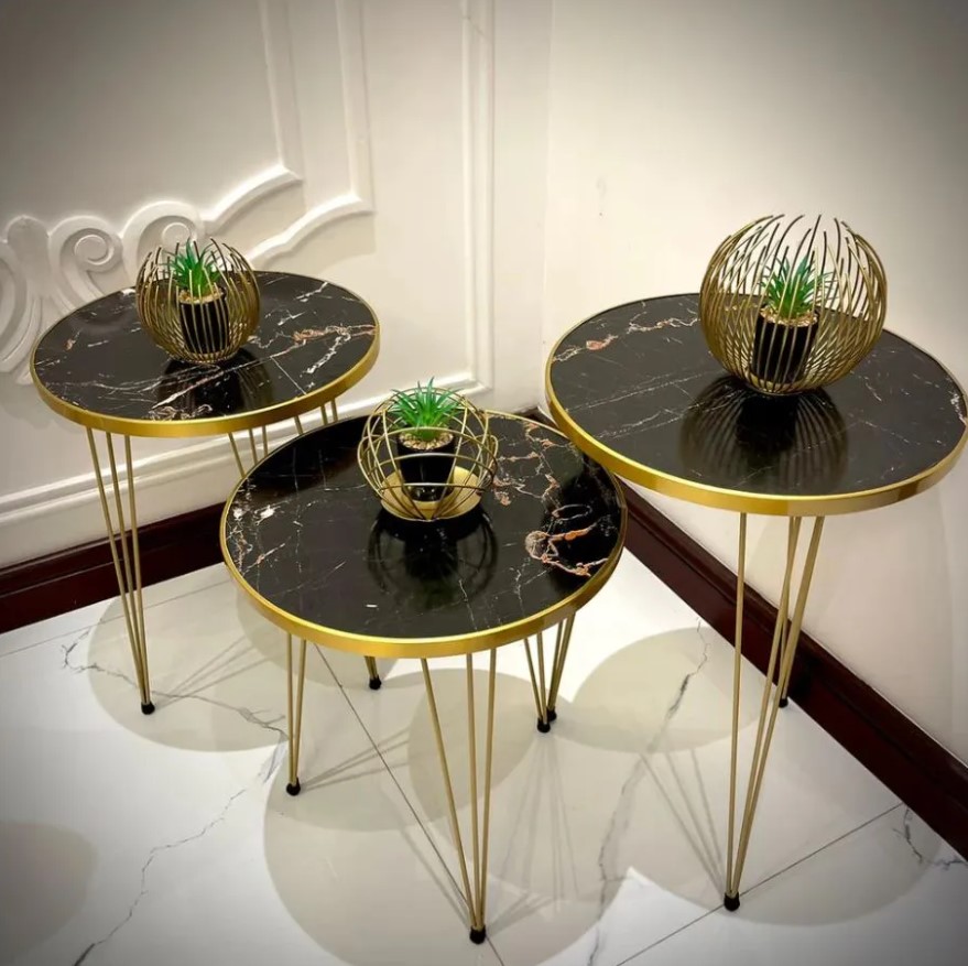 MDF Wood Daisy Nesting Table With Metal Stand - Set of 3 Round table Table - Decoration coffee table - Daisy coffee table - dining table Nesting table set - Side Table Coffee Table - Also Best For Decor - 1 Pc  2 pc  Set Of 3 Coffee Tables - Side Tables