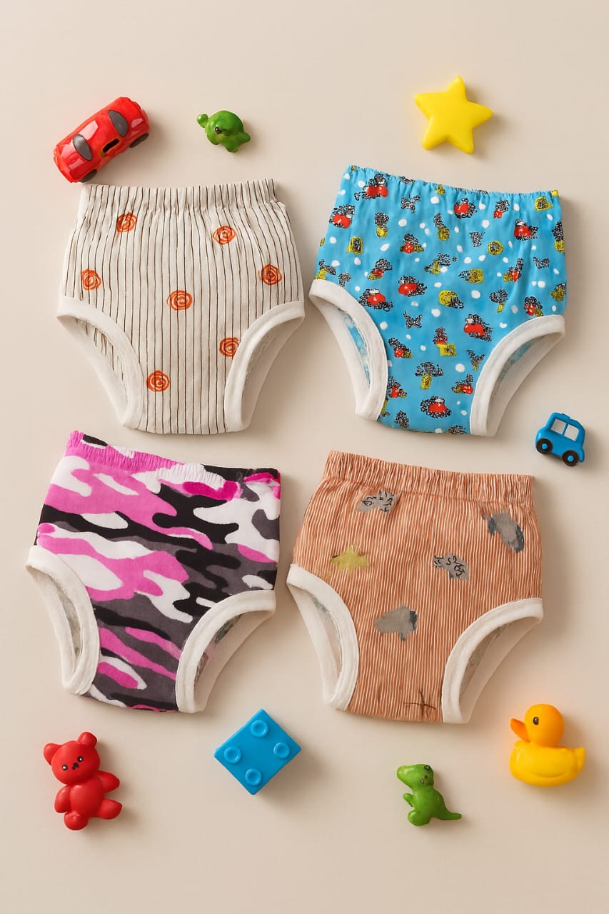 Reusable Cotton-Polyester Blend Baby Training Pants, Adjustable Leak-Proof Design, 0-18kg, Fits 0-3 Years - Animal/Car/Transport Print
