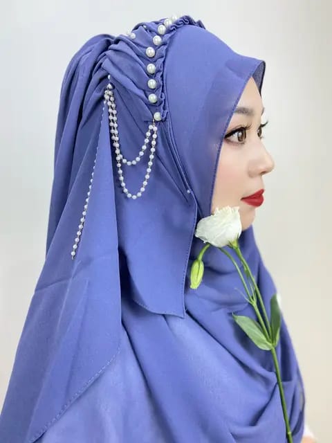 Fancy Hijabs Beaded Tassel Hijab For Girls Solid Color Arab Women Shiny Soft Easy to Wear Turkish Head Wrap Scarf