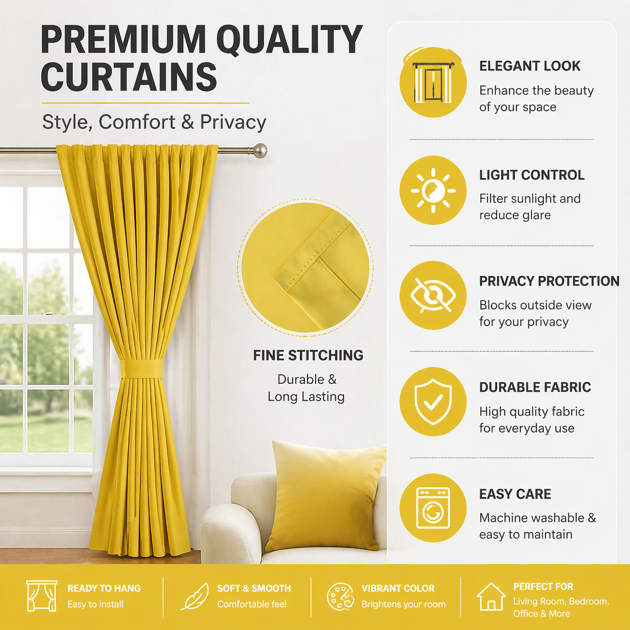 (Export Quality) Curtains for Room  Curtains for Bedroom & Drawing Room – Curtains for Kitchen & Room Window  Parday for Door and Window Stylish  Parda & Parday with Stainless Steel Rings (W50 x L84 Inches)