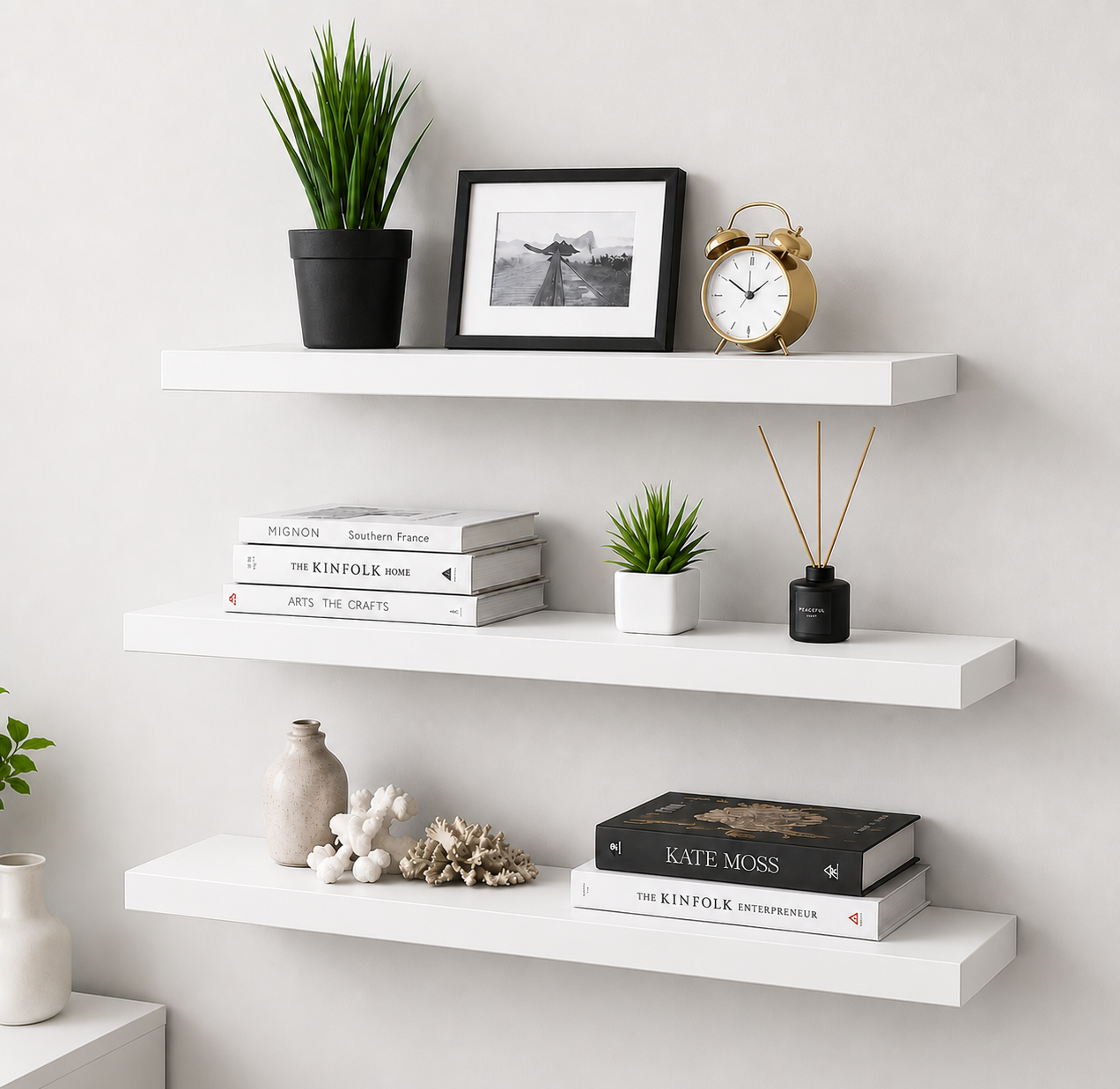 3 Pcs Wall Mounted Floating Shelves – Modern Wooden Wall Rack Set – Decorative Storage Shelf for Living Room, Bedroom & Office – Heavy Duty Wall Decor