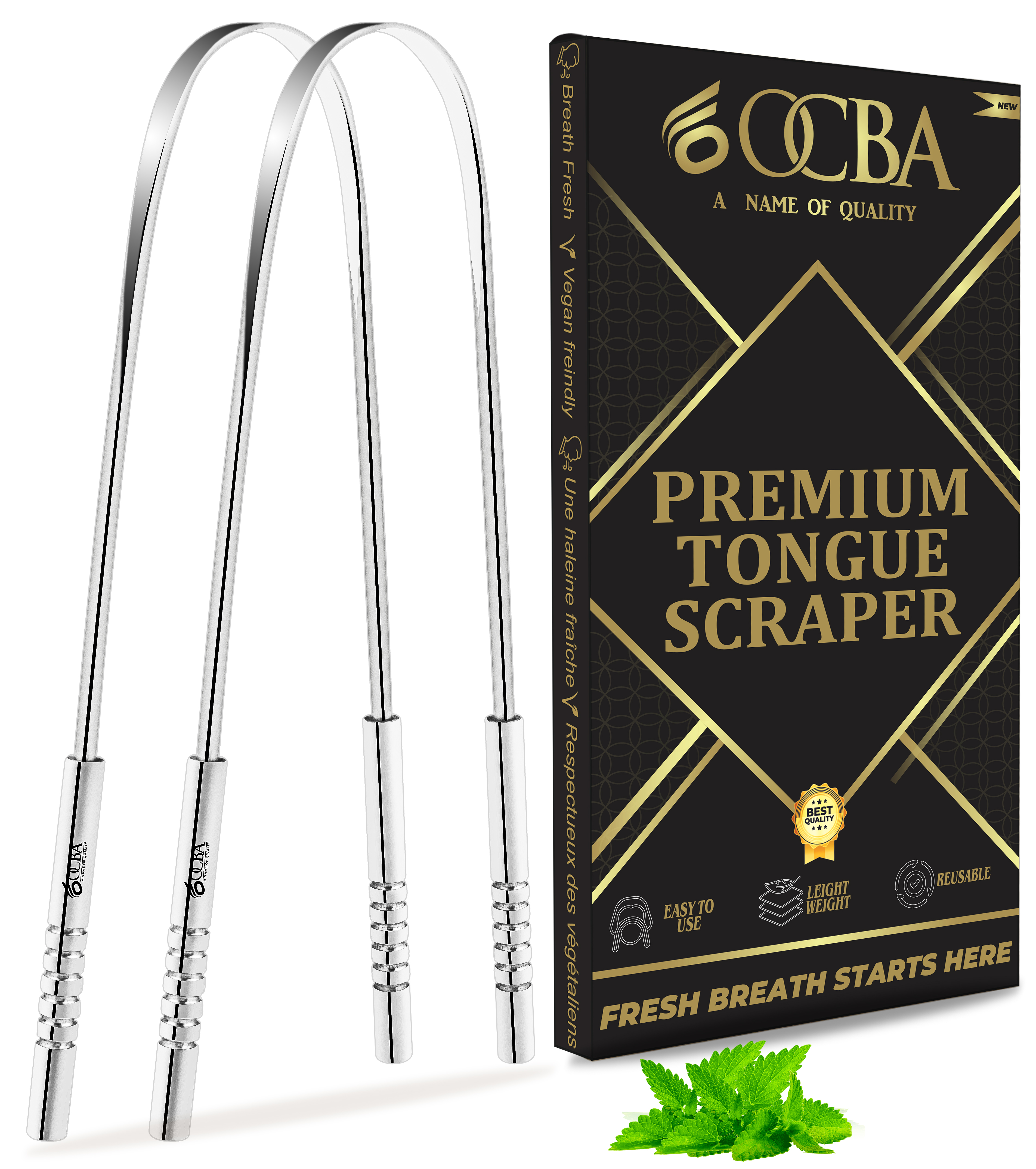 OCBA Tongue Cleaner For Fresh Breath & Oral Hygiene Tongue Scraper Premium Stainless Steel Tongue Brush For Men & Women