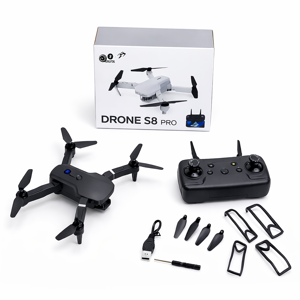 Drone S8 Pro Toy with Dual Camera Foldable RC Quadcopter with HD Camera,  S8 Pro Drone Remote Control & Accessories