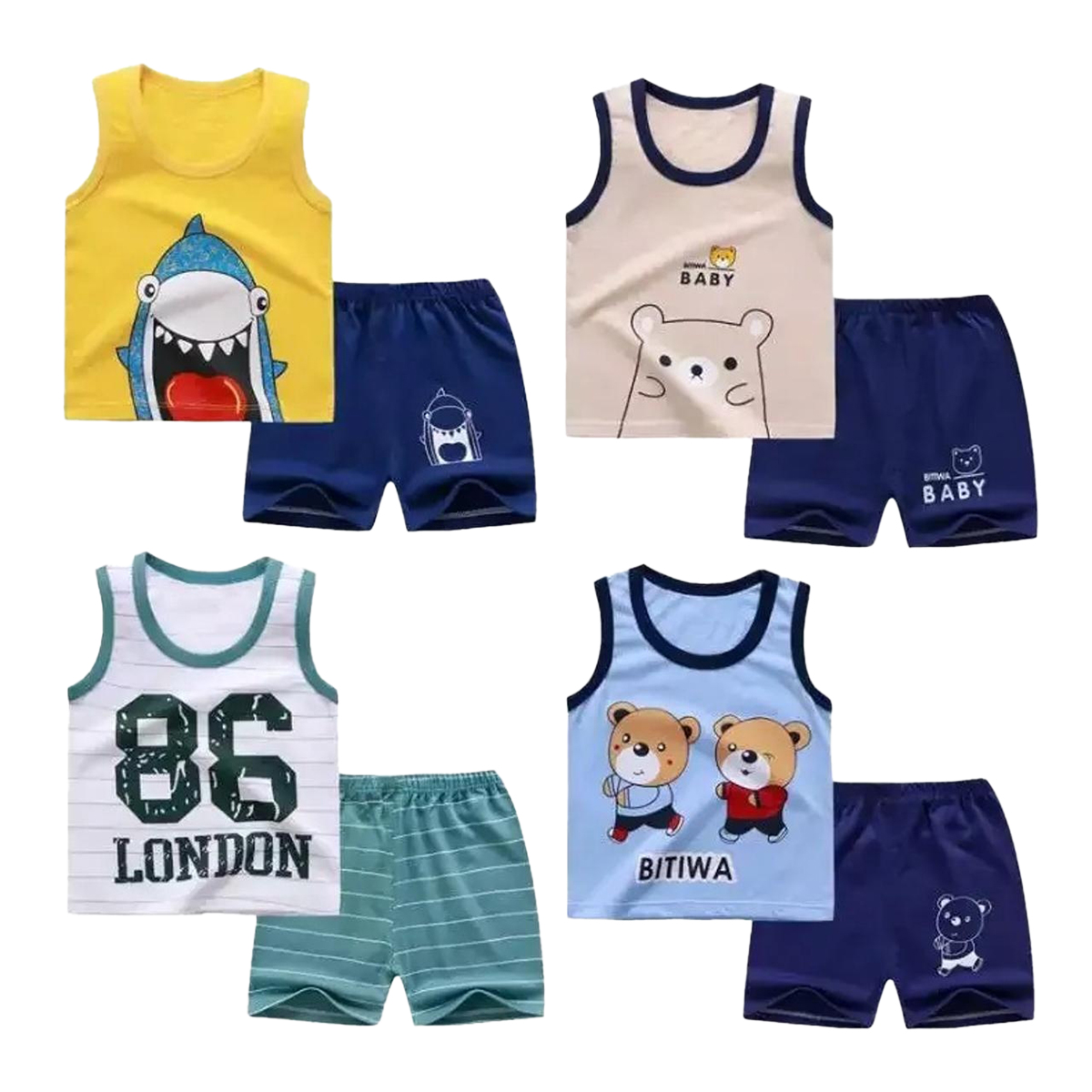 bbuy Kids Clothing Set Pack of 3 Summer Comfortable Materials Stylish Designs Sandos and Shorts Multi Colors