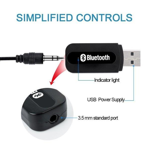 Portable USB Bluetooth Wireless Audio Music Receiver Dongle | 3.5mm Aux Car Audio Adapter with Built-in Mic Hands Free Calling Stereo Sound Receiver for Car Stereo Home Speakers Headphones MP3 PC Laptop Mobile Phones – Add to Cart
