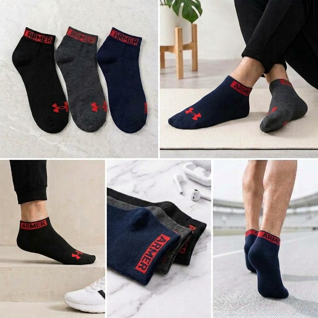 Code 6 Pairs Cotton Ankle Socks For Men Women - 3 Random colors