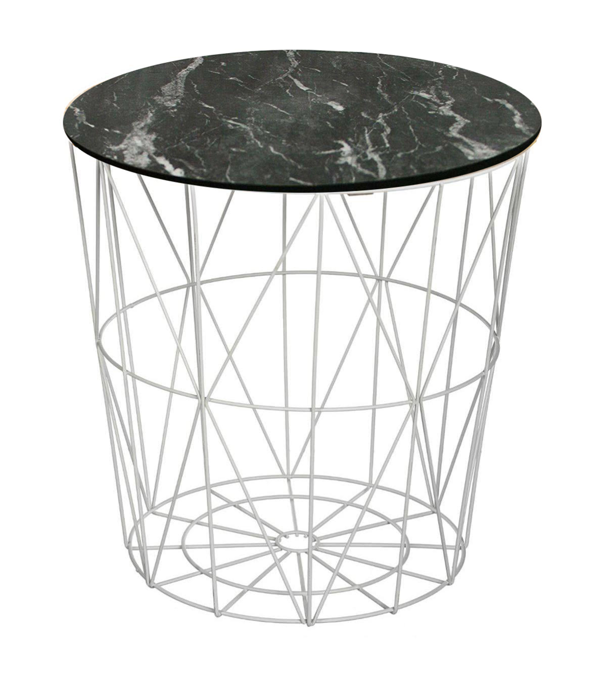 METAL WIRE REMOVABLE WOOD TOP FOLDABLE ROUND COFFEE SIDE TABLE STORAGE BASKET( 16 L 16 W 18.5 H )