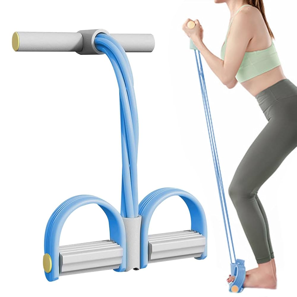 Rubber Tummy Trimmer: 4-Tube Pedal Tummy Trimmer for Weight Loss, Abdominal Toning, Elastic Resistance - Home Workout Fitness - Perfect for Burning Fat, Strengthening Core, and Achieving a Toned Waist