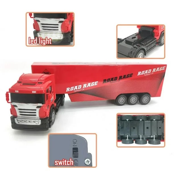 Children's High Speed 2.4G Container Truck Remote Control Rechargeable 1:32 Scale RC Semi Truck Trailer W/ Lights Remote Control Cargo Carrier Outdoor Play & Trucking Adventures Vehicle toy For Boys Kids Best For Gifting
